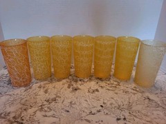 7-Spaghetti Drinking Glass Tumblers From the 50’s, String Drizzle Retro Vintage