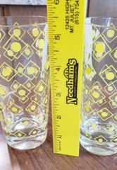 Set Of Two Vintage Glasses Clear With Yellow Squares With Yellow Dots