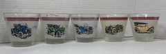5 Vintage Hazel Atlas Early Classic Cars Frosted lowball glasses