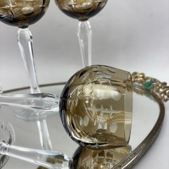 Set/3 Cut To Clear Smoke Bohemian Crystal Hock Wine Glasses 7.25” Mint Amber