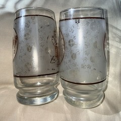 2 Vintage Anchor Hocking Drinking Glasses Floral Roses Butterfly Transfer