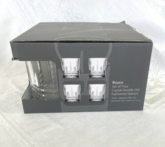 NEW Godinger ROYCE Clear Double Old Fashioned Crystal Glasses, Set of 4, 10 oz