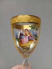 Myers Neffe / Lobmeyr Bohemian Enameled Watteau Scene & Gold Wine Glass A
