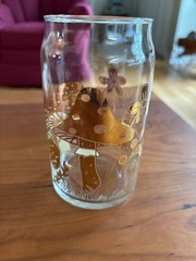 5.25 Inch Tall Clear Glass Tumbler or Vase with Gold and White Mushrooms