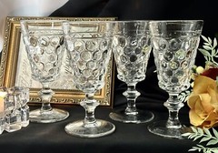 Westmoreland Thousand Eye Juice Glasses Set 4 Clear Stemmed Vintage Glasses