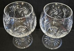 Crystal Brandy Snifters Cut Glass Pinwheel Pattern Set of 4 Stemmed Glasses