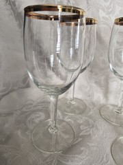 VTG Clear Bowl Crystal Wine Glass/Goblet w/Gold Trim Set/4