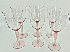 Vintage Pink Glass Long Stemmed 9″ Goblets Set of 6