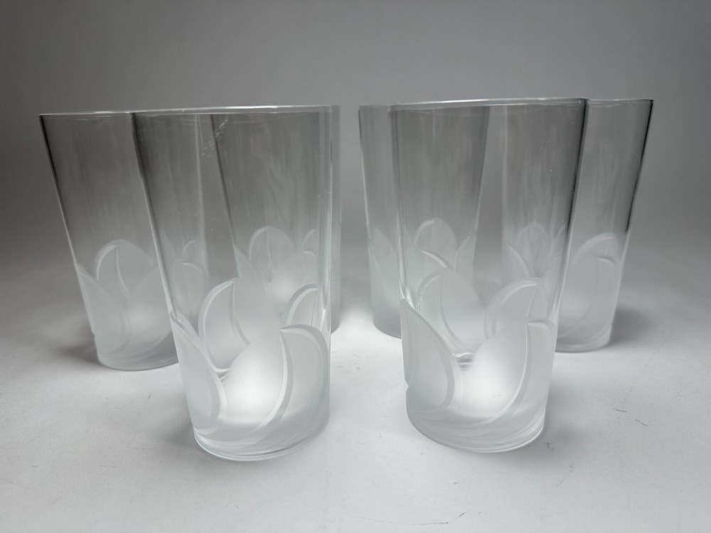 SET OF 6 CRISTAL D’ ARQUES FLORENCE FROSTED PETALS HIGHBALL GLASSES 5 3/8 IN