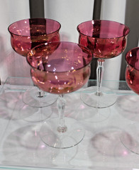 1950s Red Luster Cranberry Optic Wine Glasses West Virginia Glass 5 Total