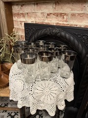 Dorothy Thorpe Mercury Silver Band Glass Tumbler High Ball Set of 12 Vintage MCM
