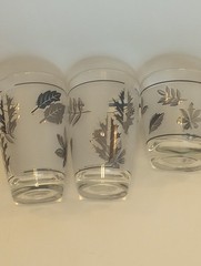 Vintage Libbey Set of 3 Frosted Silver Leaf MCM 5.25″(2) &( 1) 4″ Glasses