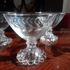 Vintage Anchor Hocking Berwick Boopie/Laurel(Gray Cut) Champagne/Sherbet 3pc Set