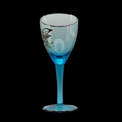 Vintage Aqua Blue Frosted Wine Glasses Gold Floral Set of 3 Mid Century