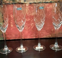 4 NEW Montelimar Junon J G Durand Crystal Cristal D’Arques Champagne Glasses