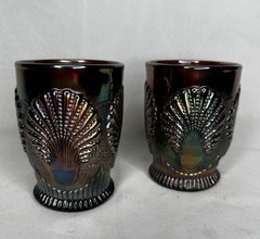PAIR of Vintage!! DUGAN Amethyst Carnival Glass «Beaded Shell» Pattern Tumbler