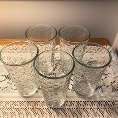 Libby Awa Glasses Dot Pattern Optic 6″ Tumblers Dimple Tea Water Lot of (5)