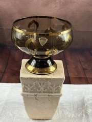 VTG Murmac Jeweled Bohemia Brown Amber Statement Bowl Gold Gild Czechoslovakia