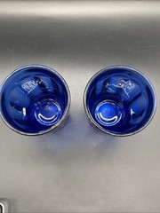2 VTG Luminarc France Cobalt Blue 16 oz 10 Panel Tumbler Glasses Scuffed