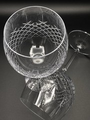 2 Ricci Cut Criss Cross Crystal Glass Red Wine Goblets Ballooned Stemware 20 Oz