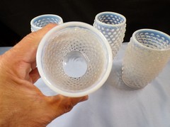 Set of 4 Fenton French Opalescent Glass Hobnail Barrel Tumblers 4 3/4″ Tall