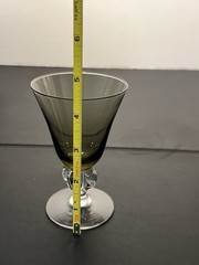 Swedish Crystal 1960s Ingrid Gulli 8 Smoky Lobed Stem Cordial Glasses, 3×4.5”