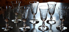Vtg Set 7 ROCK SHARPE Cut Crystal FERNLEIGH 6″ Wine Goblets Glasses STEM 3007