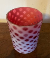 Antique 19th century Cranberry & Clambroth White Honeycomb Blown Glass Tumbler
