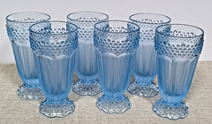 Gorham Crystal Highball Glass Emily’s Attic Blue Hobnail Chevron Set of 6
