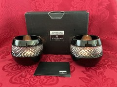 NIB FLAWLESS Glass WATERFORD J ROCHA HUNGARY Pair BLACK Crystal TUMBLERS VOTIVES