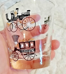 Antique Cars MCM Libbey Bar Glasses Black Gold Barware Low Ball Mancave