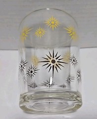 Vintage Hazel Atlas Atomic Star Glass With Yellow & Brown Stars