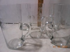Set of 5 FRY Glasses Iced Tea -Etched- Handled Lemonade Early 1900s CRYSTAL VTG