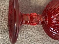 Vintage LG Wright Wine Glass 1960 Ruby Red Jersey Swirl Barware 4.25” T 2.5” W