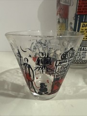 Cocktail Recipe Glass Shaker Mid-Century Paris Moulin Rouge With Shot Glass MCM