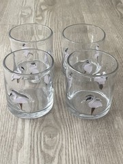 4 RETIRED CRATE & BARREL FLAMINGO 12 oz. DRINKING GLASSES