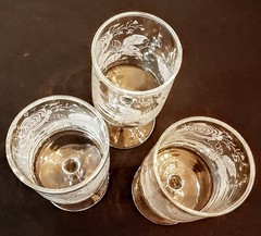 Rose Etched Port Wine Goblet 6 oz Straight Sides Clear Glass Stemware LOT of 3