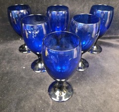 Libbey Premier Cobalt Blue Glass Water Wine Iced Tea Goblets Set of 6 Vintage