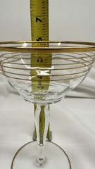 3 Vintage Hollywood Regency Optic Glass Gold Band Stripes Cocktail Glasses