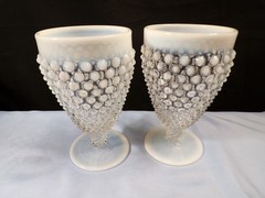 Set of 2 Fenton French Opalescent Glass Hobnail Footed Ice Tea Tumblers Goblets