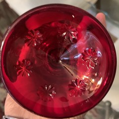 Red Glass Moon and Stars Water Goblet. Imperfection