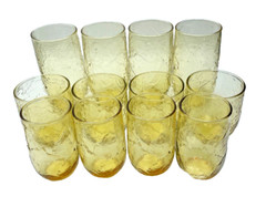 Vintage Anchor Hocking Sherwood Drinking Glasses Honey Gold Leaves Design