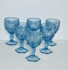 Vintage Wine Glasses/Goblets Set Of 6 Blue Cameo Girls Small Chips See Pic