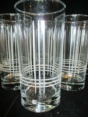 RIEKES CRISA CRYSTAL GREY CUT PLAID LINES DESIGN 6 TUMBLERS OLD FASHION BAR WARE