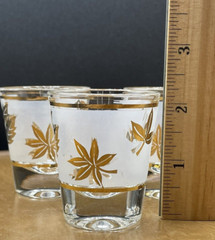Libbey Starlite Exclusive Gold Leaf, White Frosted Shot Glasses Vintage Set of 3