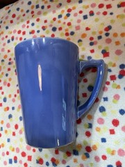 Homer Laughlin Riviera Handled Tumbler Mauve Blue Excellent