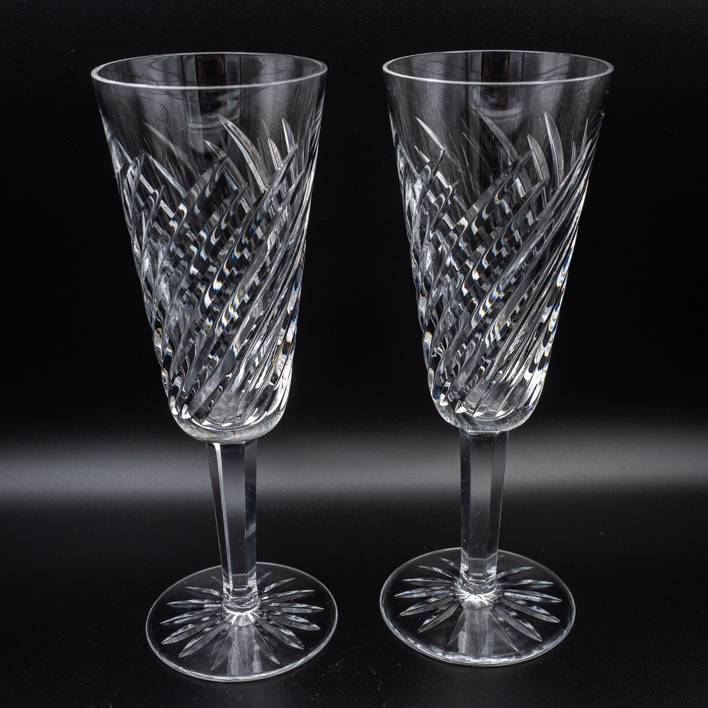 Waterford Crystal Michele Champagne Flute Glass Pair 7 1/4″ H -FREE USA SHIPPING