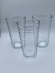 Set of 3 Libbey CRISA Clear Glass Horizontal Rings 13 oz Tumblers