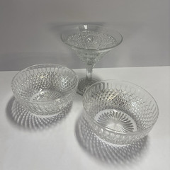 Vintage Clear Pressed Glass Serving Bowls & Footed Compote Lot of 3 Starburst