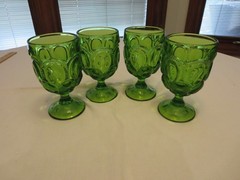 Set of 4 LE Smith MOON AND STARS Dark Green 6” Glass Goblets